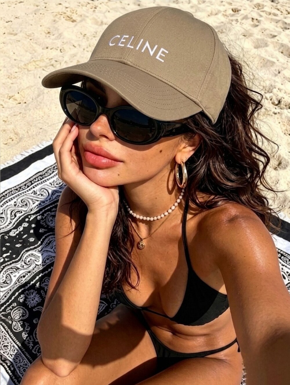🔥NEW‼️⭐️ CELINE ⭐️Beige Hat w. White Logo - Women Men Unisex
